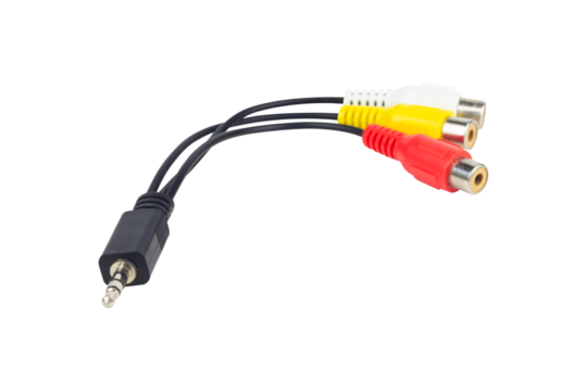 Adapter Value Jack to 3 RCA M/F, audio cable isolated from background