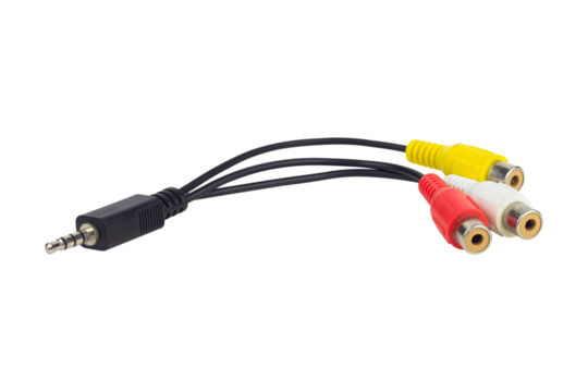 Adapter Value Jack to 3 RCA M/F, audio cable isolated from background