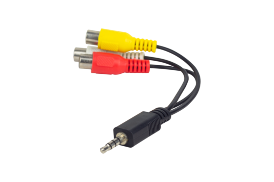 Adapter Value Jack to 3 RCA M/F, audio cable isolated from background - Powered by Adobe