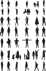 men, women, children set silhouette on white background vector