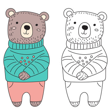 bear cartoon coloring book on white background vector