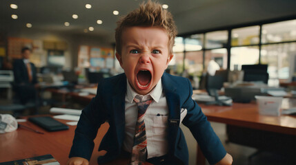 Angry Baby Businessman shouting In Office - obrazy, fototapety, plakaty