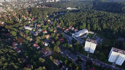 Aerial of Residential Area Neighbouring Beautiful Woods, Sopot Poland - obrazy, fototapety, plakaty