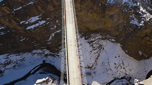 aerial view of Asia's highest Chicham Bridge in spiti himachal pradesh India travel destination 