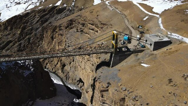 aerial view of Asia's highest Chicham Bridge in spiti himachal pradesh India