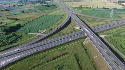 Aerial of Highway Junction in Summer Poland