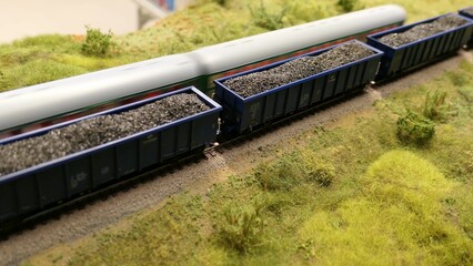 Toy Train Models On Railroad Set Mockup - Coal Freight