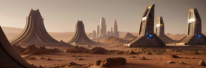 Futuristic scifi city on earth like planet. Extremely detailed an realistic high resolution concept design illustration