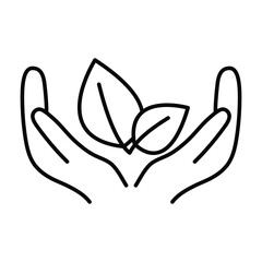 hand holds leaves  - black vector icon eco icon protection care  nature organic sign 