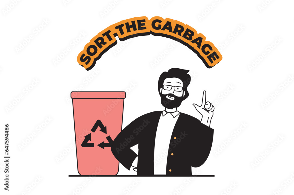 Aufkleber zero waste concept with people scene in flat web design. man campaigning eco lifestyle and sort the 