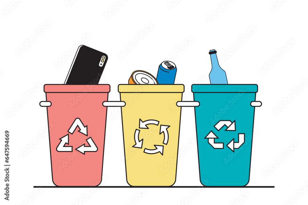 Fototapete zero waste concept with people scene in flat web design. collecting and separating garbage into diff