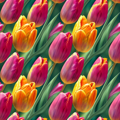 Fototapeta premium Beautiful tulips seamless background. Romantic flowers luxury repeating backdrop.