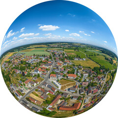 Ausblick auf Altenmünster im Naturpark Westliche Wälder bei Augsburg, Little Planet-Ansicht,...