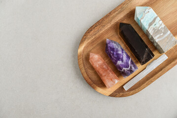 Minerals towers of healing crystals top view
