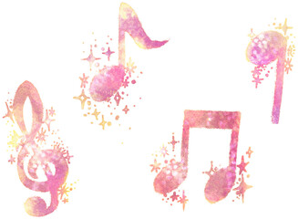 キラキラした音符イラスト ピンク