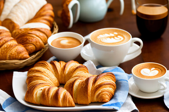 Croissant and cafe latte generative AI.