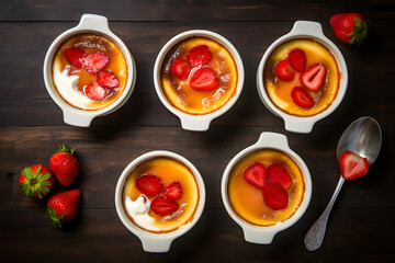 Strawberry Lemon Creme Brulee, creamy dessert in ramekins