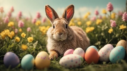 Osterhase mit Ostereiern, gen AI