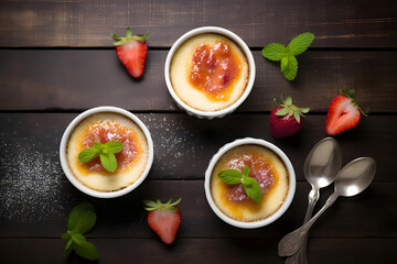 Strawberry Lemon Creme Brulee, creamy dessert in ramekins