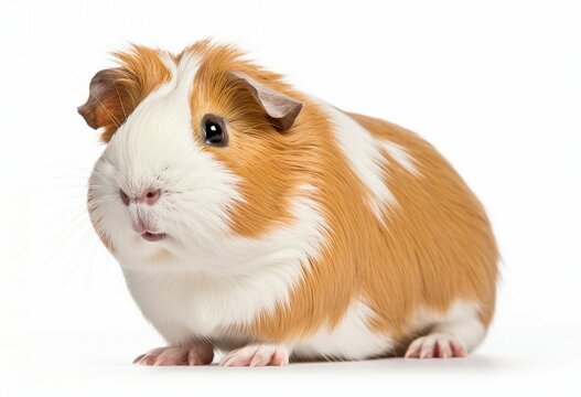 A cute guinea pig sitting on a white floor