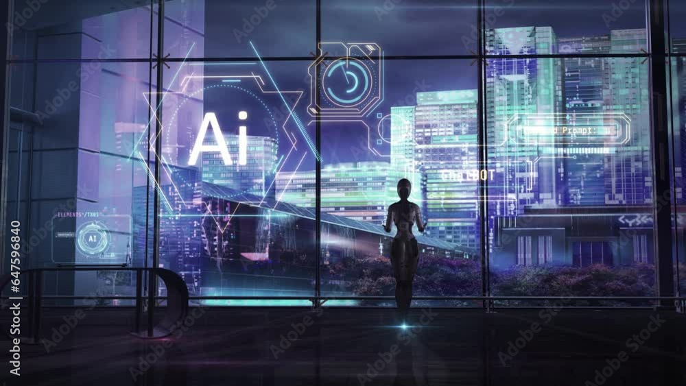 Poster virtual digital space with artificial intelligence. 3d render