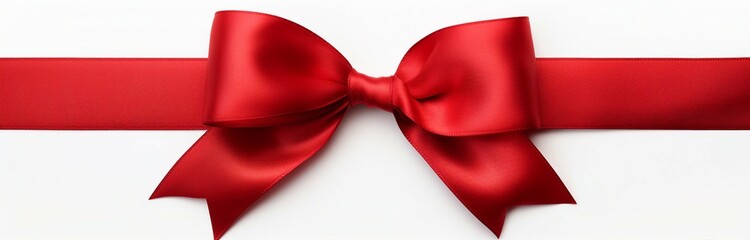 A red ribbon with a bow on a white background