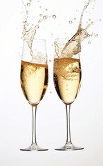 Two glasses of champagne being filled with bubbly liquid