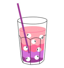 Vector illustration of a cocktail for Halloween. A delicious drink with various additives and a straw with a glass. Isolated design on a white background.