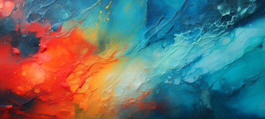 Closeup of abstract rough blue orange art painting texture, with oil brushstroke, pallet knife...