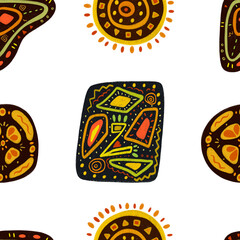Pattern with abstract ethnic symbols on white background 