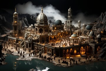 Obraz premium Kaaba's surroundings bustling with pilgrims offering their prayers and supplications during Hajj, Generative AI 
