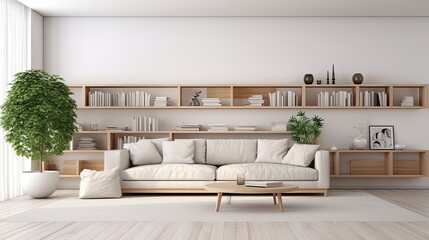 beautiful living room showcase interior design backdrop cosy comfort sofa with natural color scheme with simple decorating items and treepot easy lifestyle house ideas design background