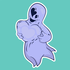 Image of a funny ghost. Sticker with a ghost. Halloween sticker. Cartoon character for comics and postcards – ghost. Vector image