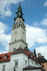 Fototapeta na wymiar Czestochowa Town Jasna Gora Monastery Tower With A Clock