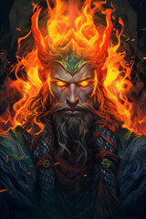 Fototapeta premium Couverture de livre illustration portrait un dieu viking avec flammes » IA générative