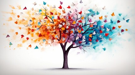 Obraz na płótnie Canvas tree with colorful butterflies colorful background generated by AI tool