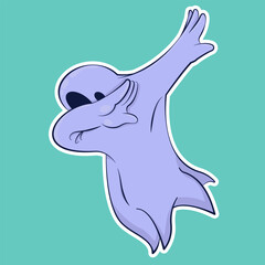 Image of a funny ghost. Sticker with a ghost. Halloween sticker. Cartoon character for comics and postcards – ghost. Vector image