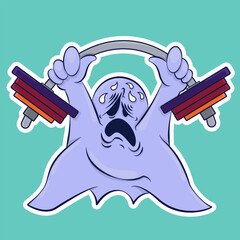 Image of a funny ghost. Sticker with a ghost. Halloween sticker. Cartoon character for comics and postcards – ghost. Vector image