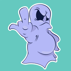 Image of a funny ghost. Sticker with a ghost. Halloween sticker. Cartoon character for comics and postcards – ghost. Vector image