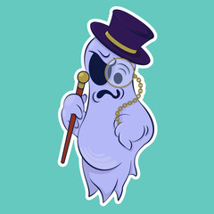 Image of a funny ghost. Sticker with a ghost. Halloween sticker. Cartoon character for comics and postcards – ghost. Vector image