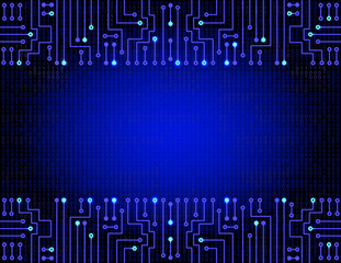 Electronic circuit frame on binary code background. High tech concept. Digital banner.