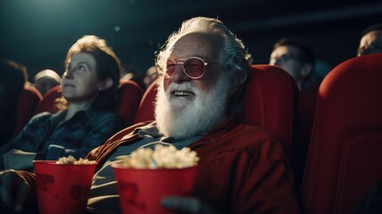 Senior man enjoying a movie at the cinema