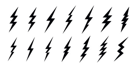 Set of black lightning bolts isolated. Vector illustration
