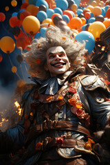 Obraz premium Sinister Creation: The Evil Halloween Clown's Haunting Visage by Generative AI