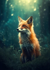 beautiful fox in a fairy forest