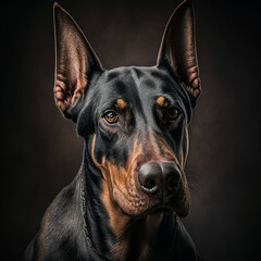 Obraz premium doberman dog portrait photography black background