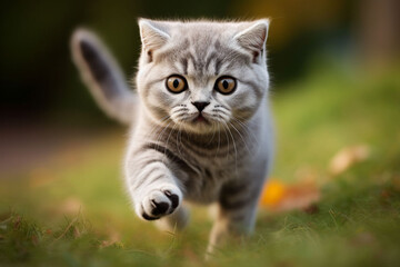 Naklejka na ściany i meble cute small cat playing in the grass photography