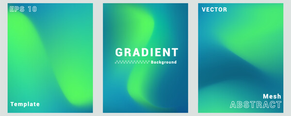 Collection. Green abstract liquid background Blurred colors. Gradient mesh. Modern design template for posters, ad banners, brochures, covers, websites. EPS vector