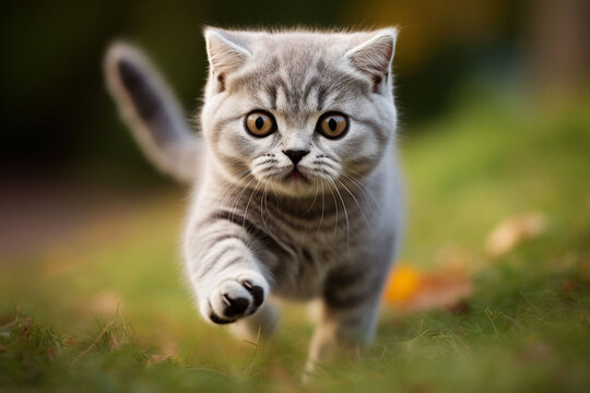 cute small cat playing in the grass photography