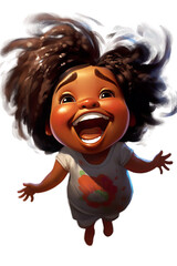 Happy laughing black girl cartoon character, close view, happy emotions illustration, transparent background, isolated 3d illustration